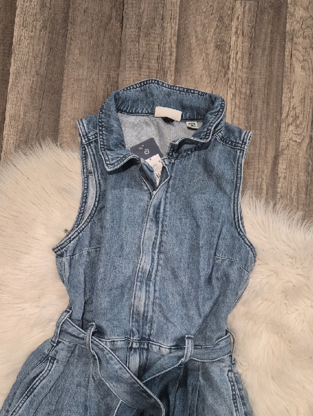 Universal Thread Light Blue Sleeveless Denim Jumpsuit with Belt - Picture 2 of 5